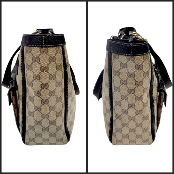 Gucci Abbey Brown & Beige Crystal Wax Canvas Monogram Pocket Tote - Picture 9 of 14